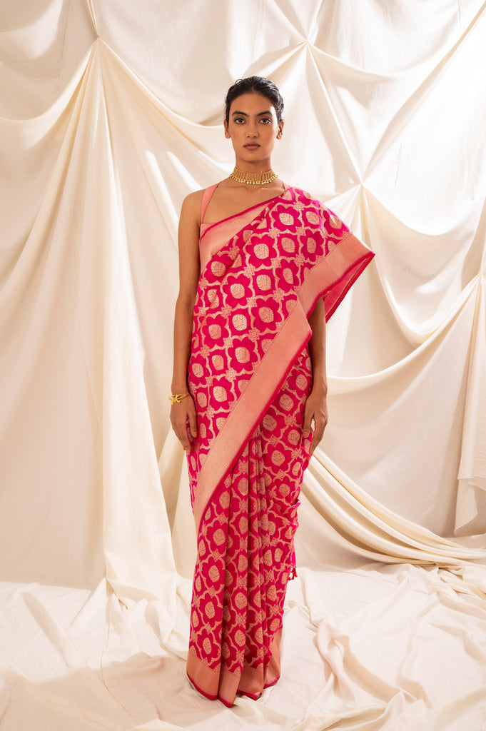 Handwoven Pink Silk Sari