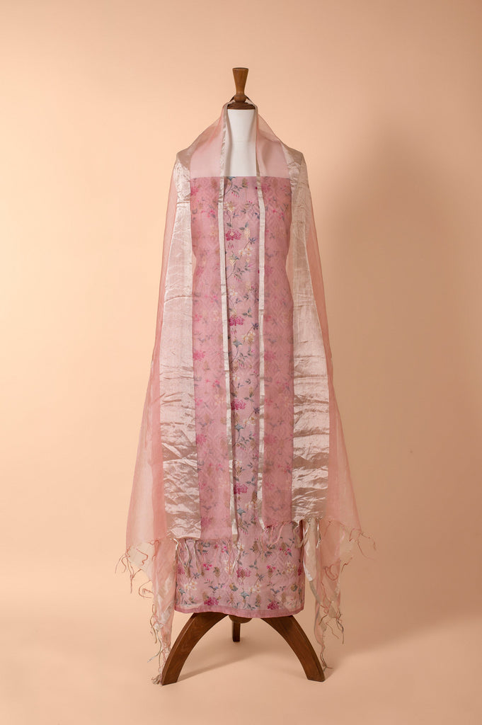 Handwoven Pink Chanderi Suit Piece