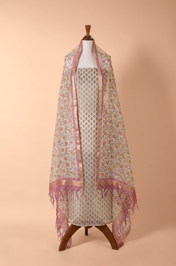 Handwoven Beige Organza Suit Piece