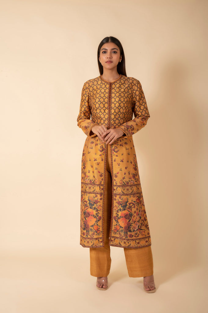 Handwoven Mustard Digital Printed Silk Kurta