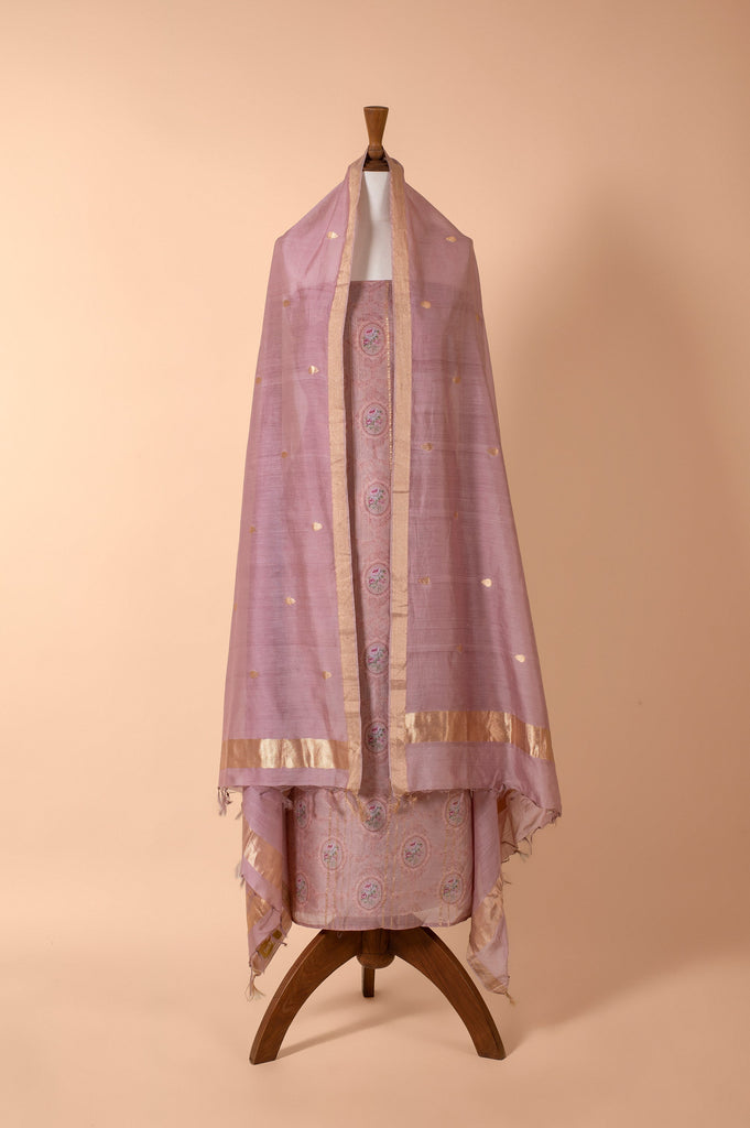 Handwoven Pink Chanderi Suit Piece