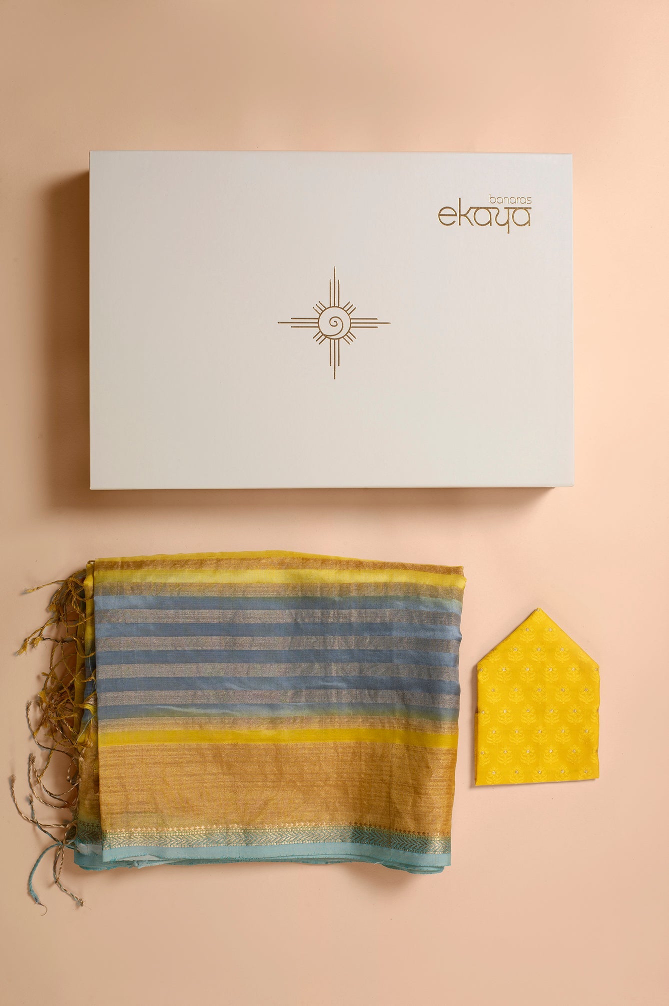 Handwoven Yellow and Grey Sari Gift Set