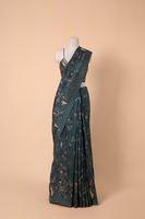 Handwoven Teal Digital Printed Silk Saree