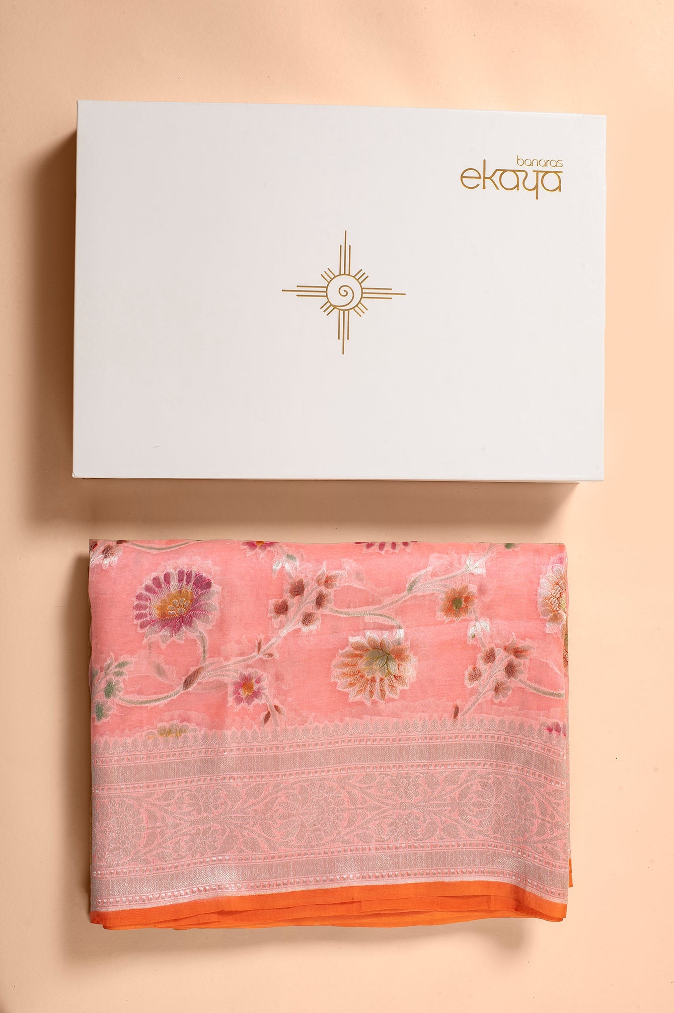 Handwoven Peach Sari Gift Box