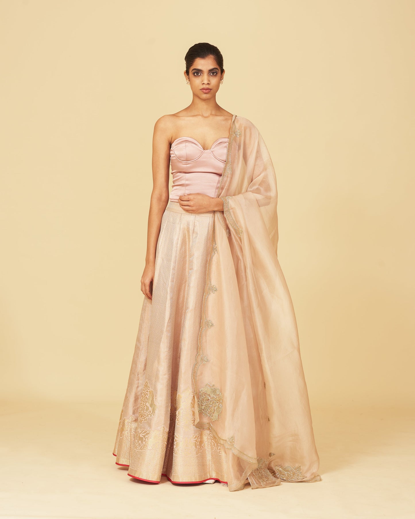 Handwoven Blush Pink Silk Lehenga