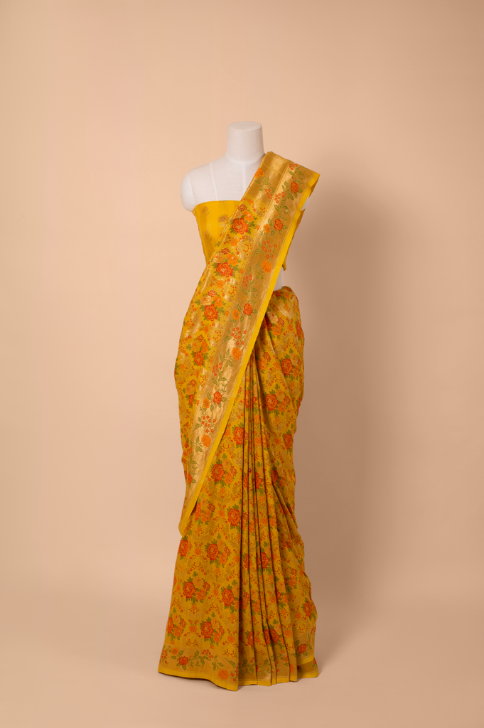 Handwoven Yellow Tussar Silk Sari
