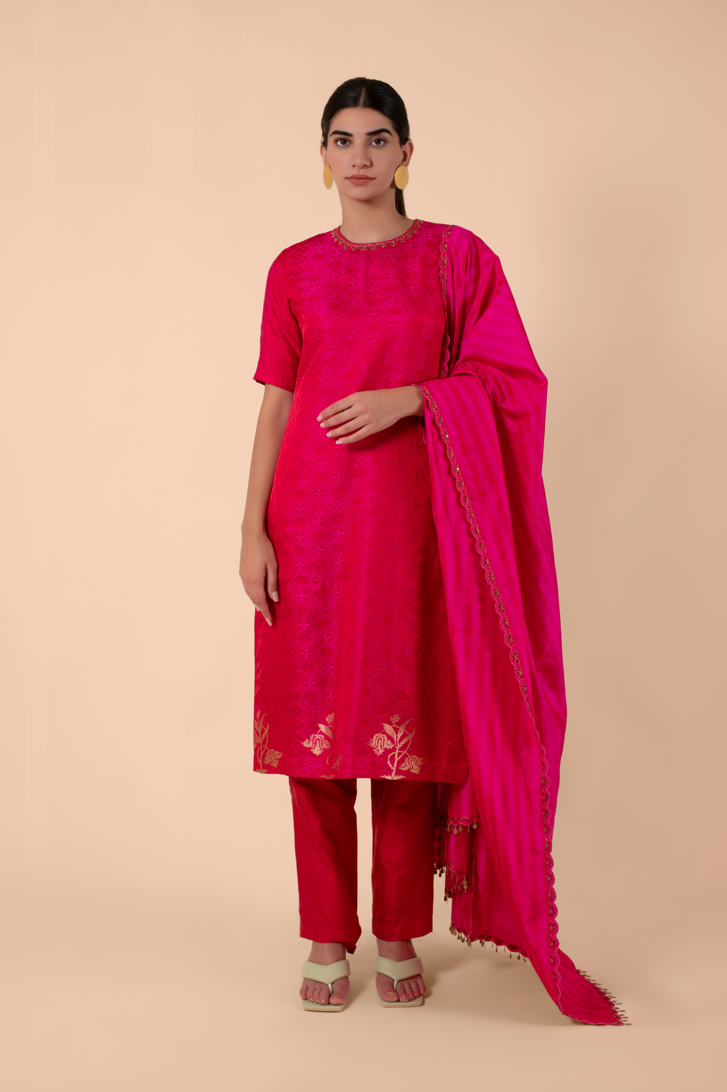 Handwoven Pink Silk Kurta