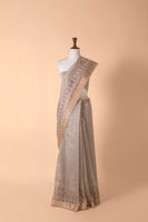 Handwoven Grey Chanderi Sari