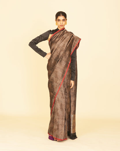 Handwoven Black Satin Silk Saree