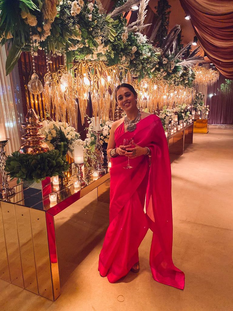 Handwoven Pink Organza Silk Saree