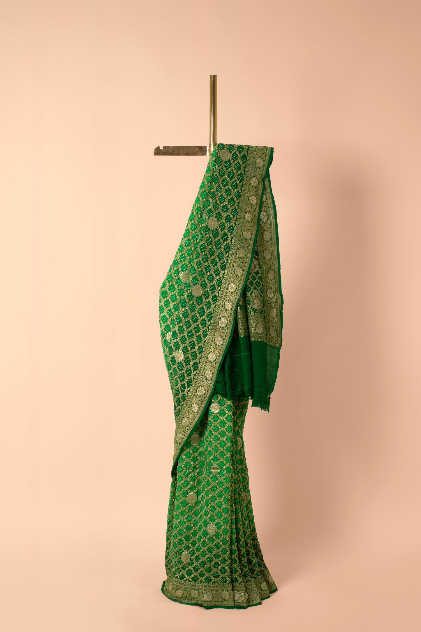 Handwoven Green Bandhani Sari