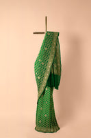 Handwoven Green Bandhani Sari