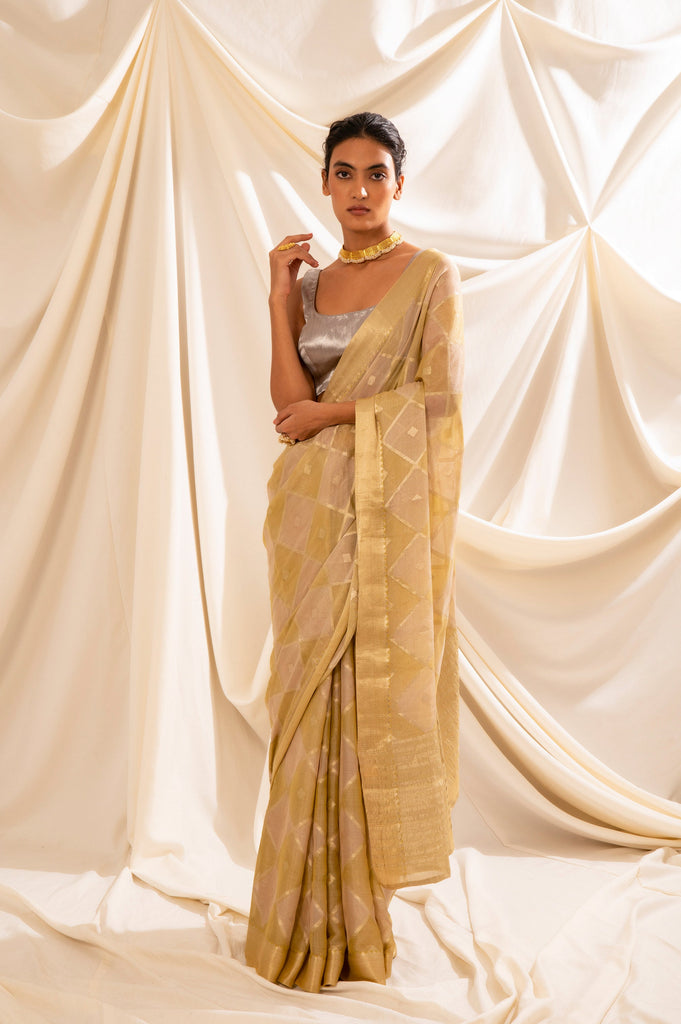 Handwoven Ivory Tissue Sari
