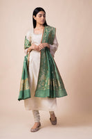 Handwoven Sage Green Parsi Gara Silk Dupatta by Ashdeen L. for Ekaya
