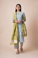 Handowven Golden Lime Silk Dupatta by Play Clan for Ekaya