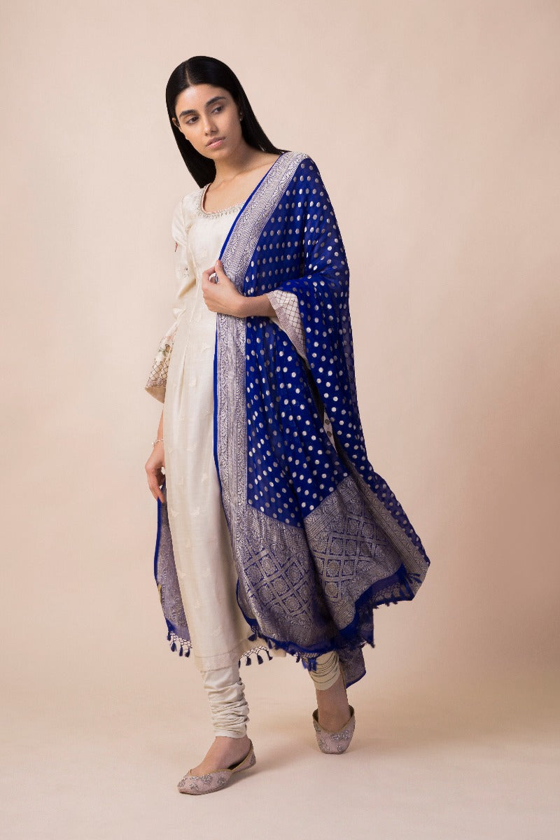 Handwoven Sapphire Blue Georgette Dupatta
