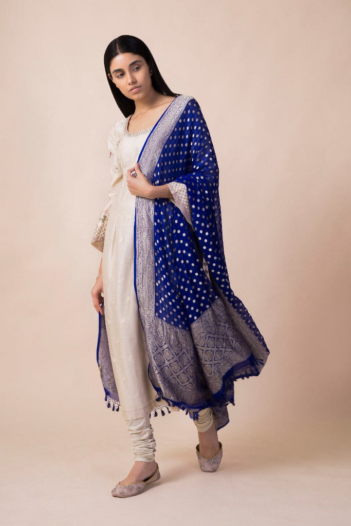 Handwoven Sapphire Blue Georgette Dupatta