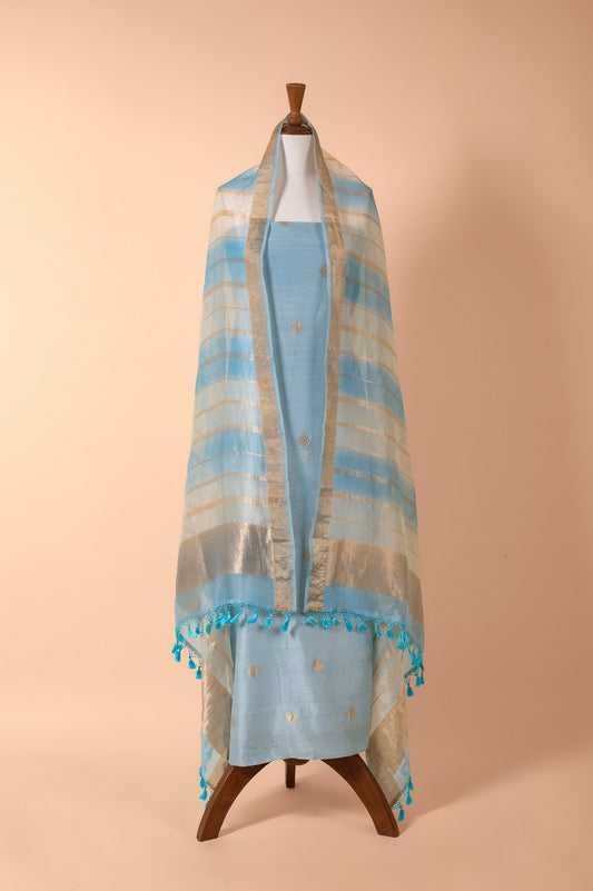 Handwoven Blue Chanderi Suit Piece