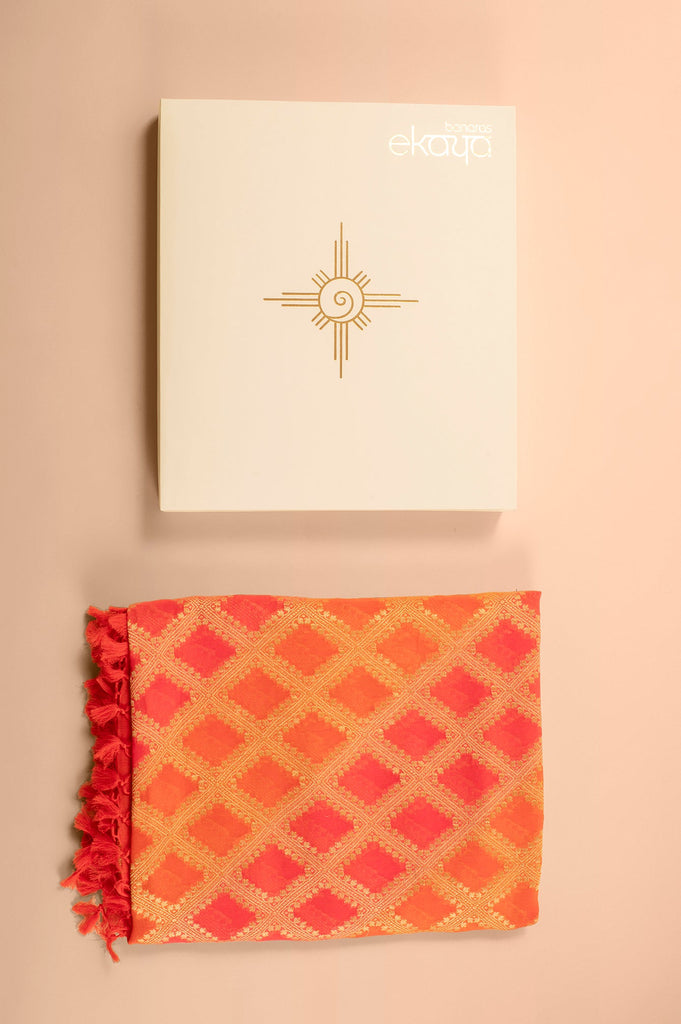 Handwoven Pink and Orange Georgette Dupatta