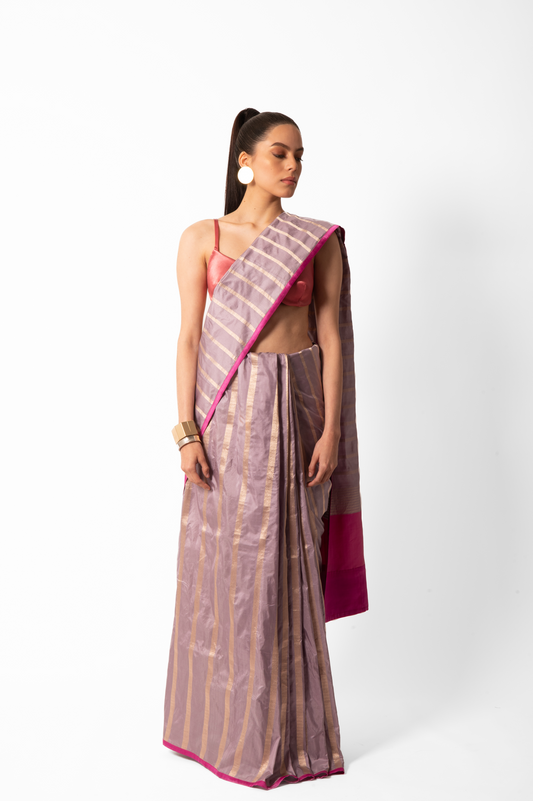 Pale Mauve Stripe Saree