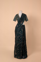 Handwoven Teal Organza Digital Printed Saree