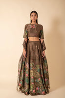 Handwoven Olive Green Digital Printed Silk Lehenga
