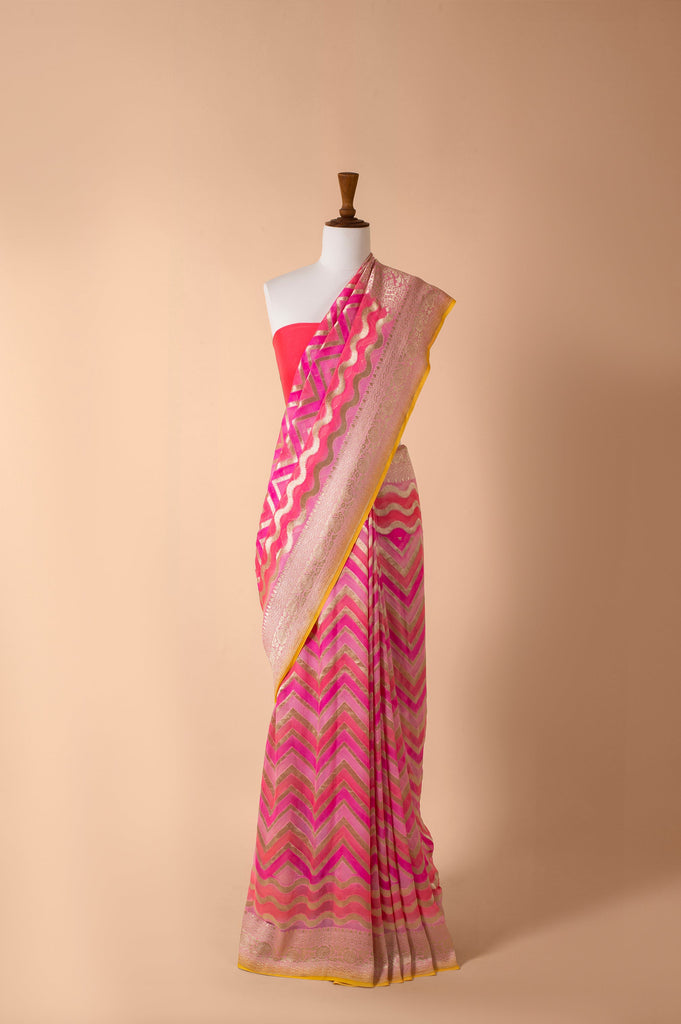 Handwoven Pink Georgette Sari