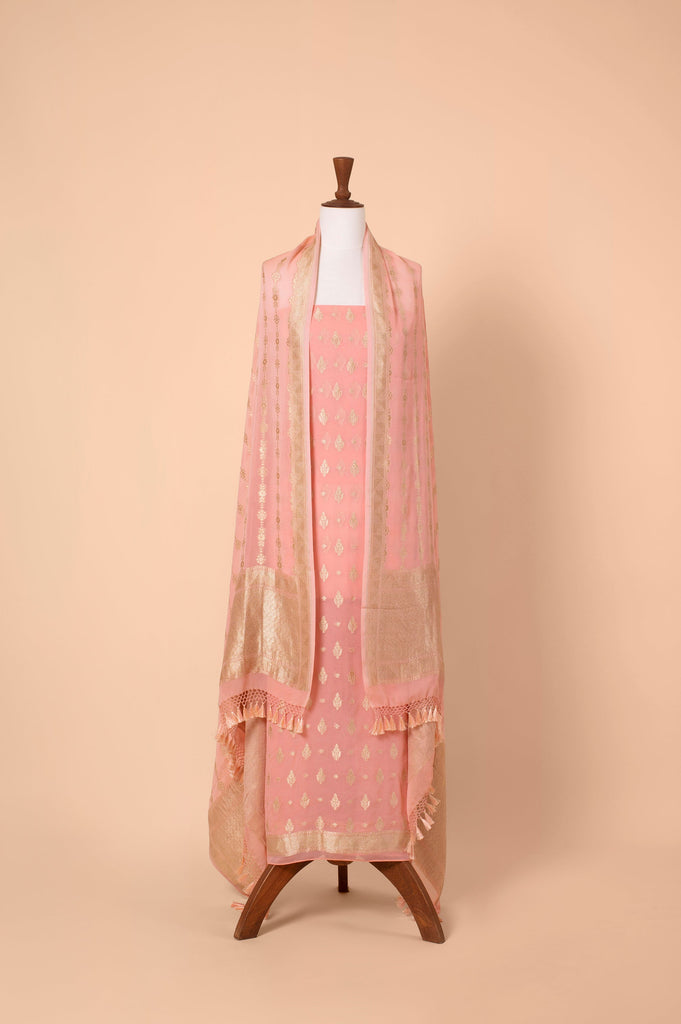 Handwoven Peach Georgette Suit Piece