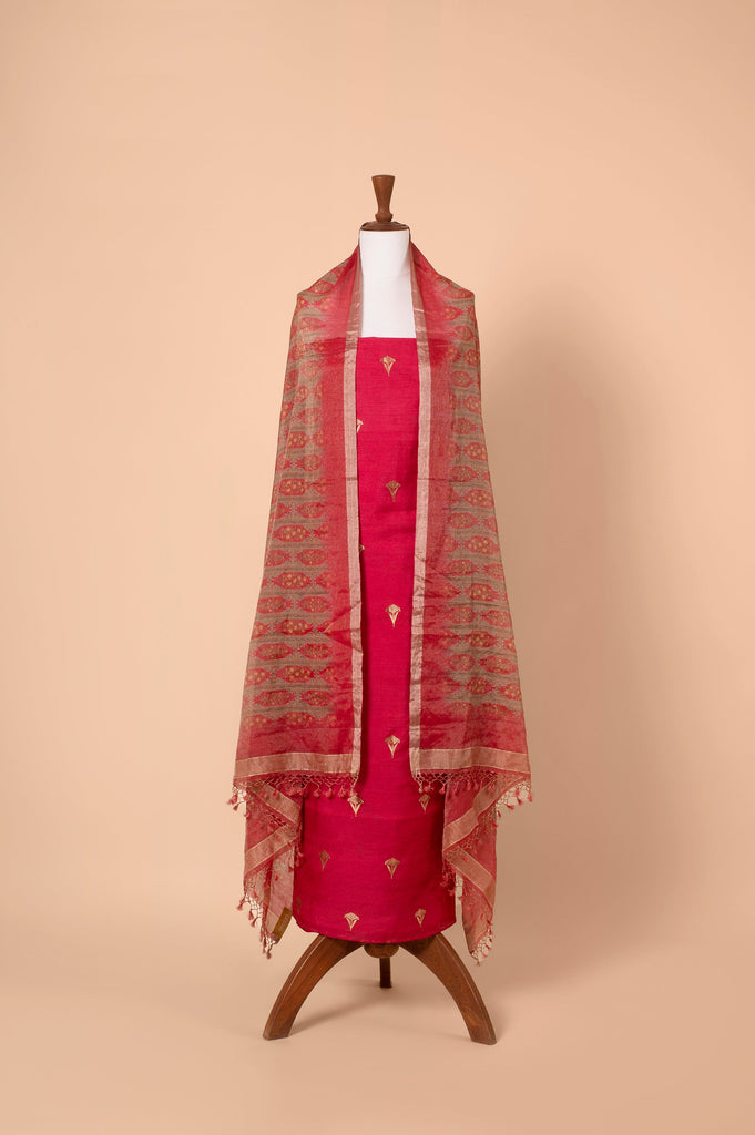 Handwoven Red Silk Suit Piece