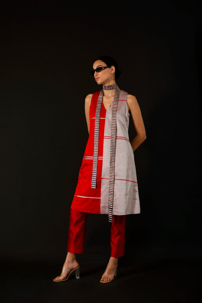 Fire & Ice Long Satin Shirt with Cigarette Trousers