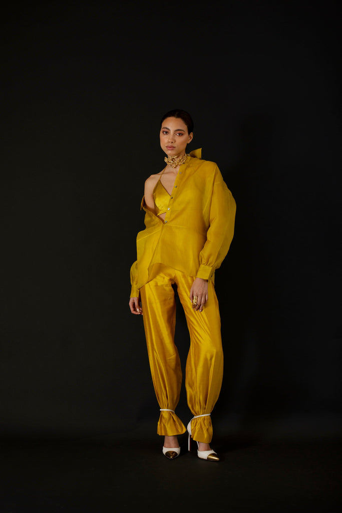 Warm Olive Organza Shirt Set