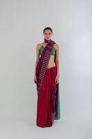 Cherry Wine Displaced Stripe Saree