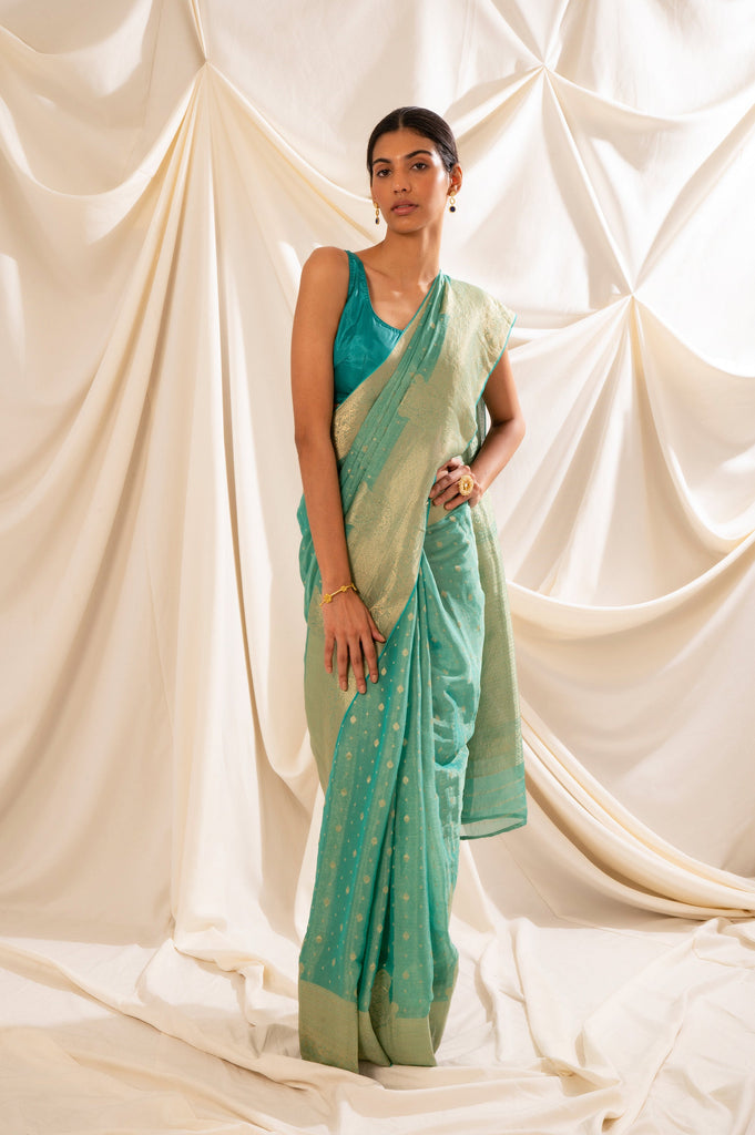 Handwoven Green Tissue Sari