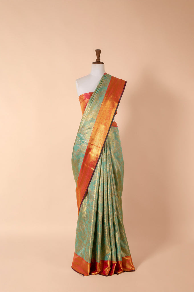 Handwoven Green Real Zari Kanjivaram Tissue Sari