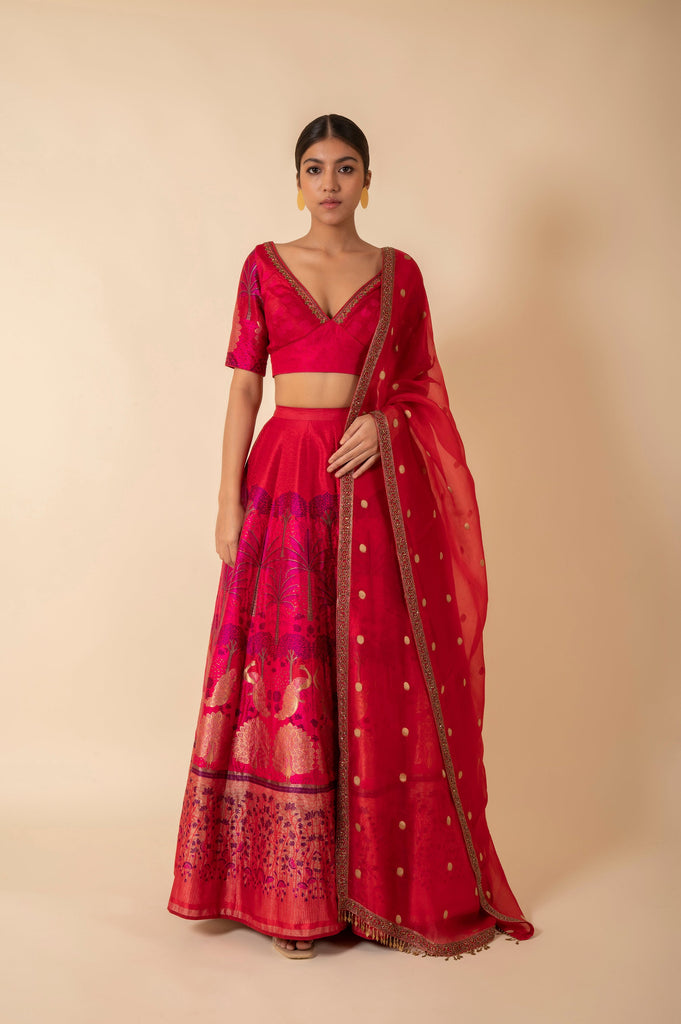 Handwoven Pink Silk Lehenga