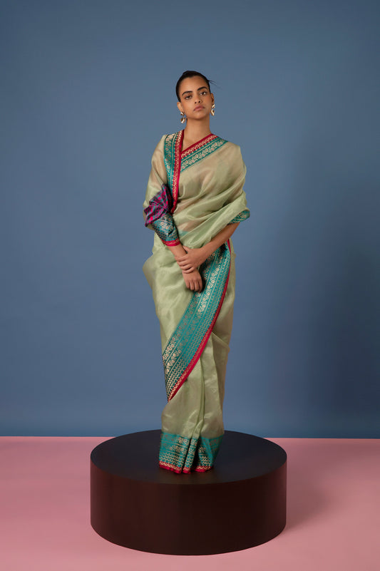 Handwoven Green Organza Saree