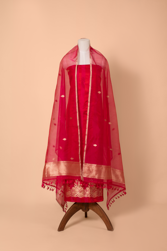 Handwoven Pink Silk Suit Piece
