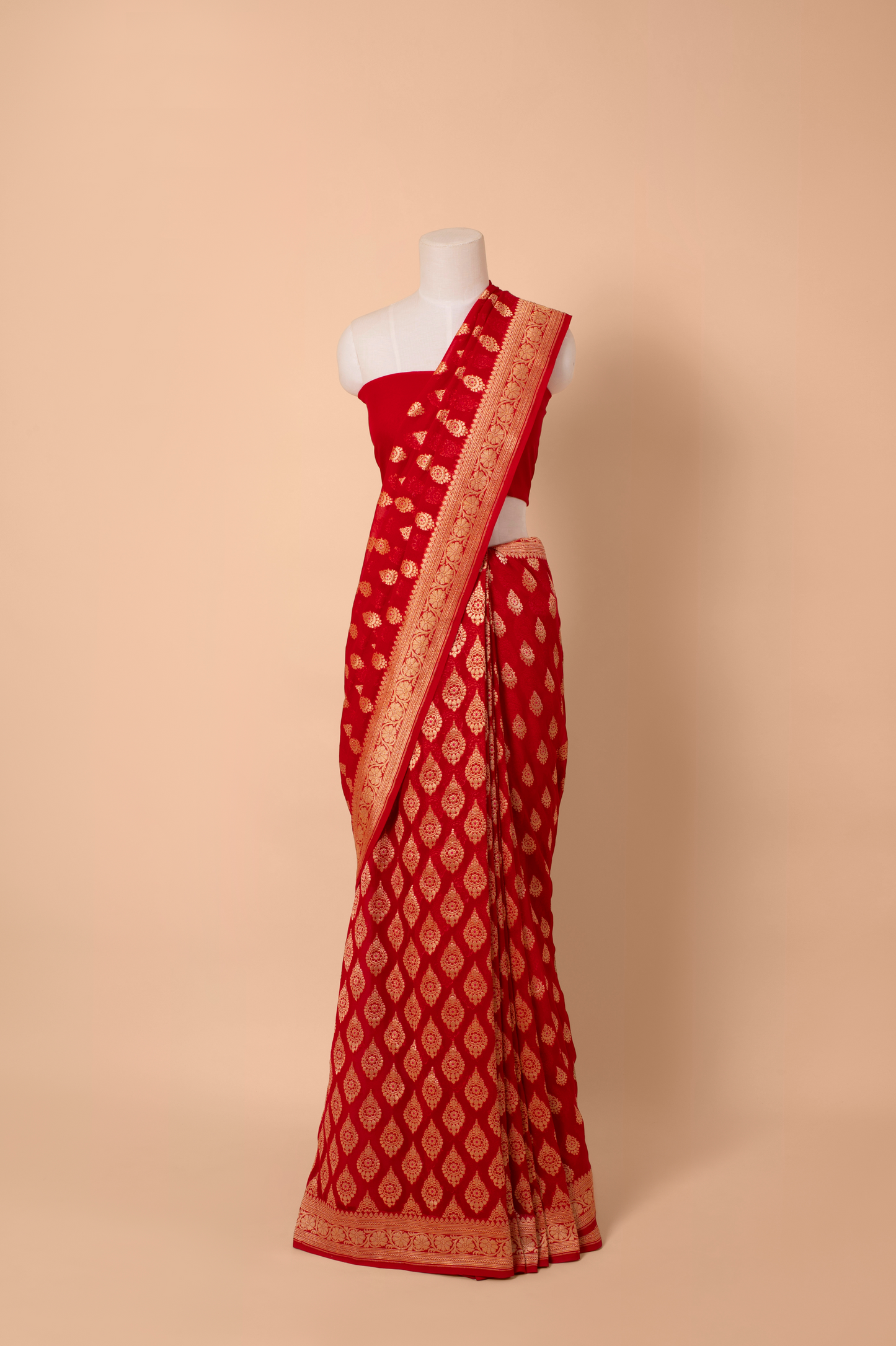 Handwoven Red Georgette Sari