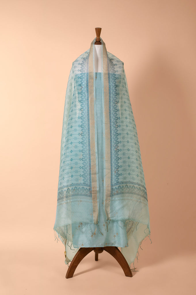 Handwoven Green Chanderi Suit Piece