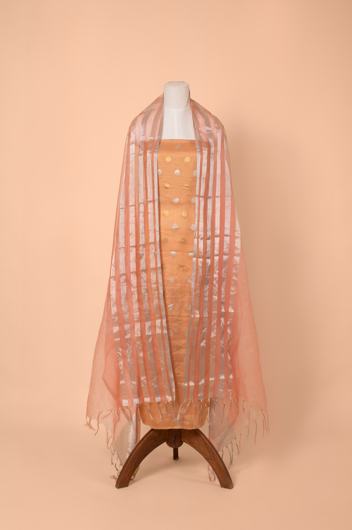 Handwoven Peach Tissue Suit Piece