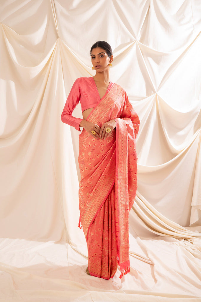 Handwoven Pink Silk Sari