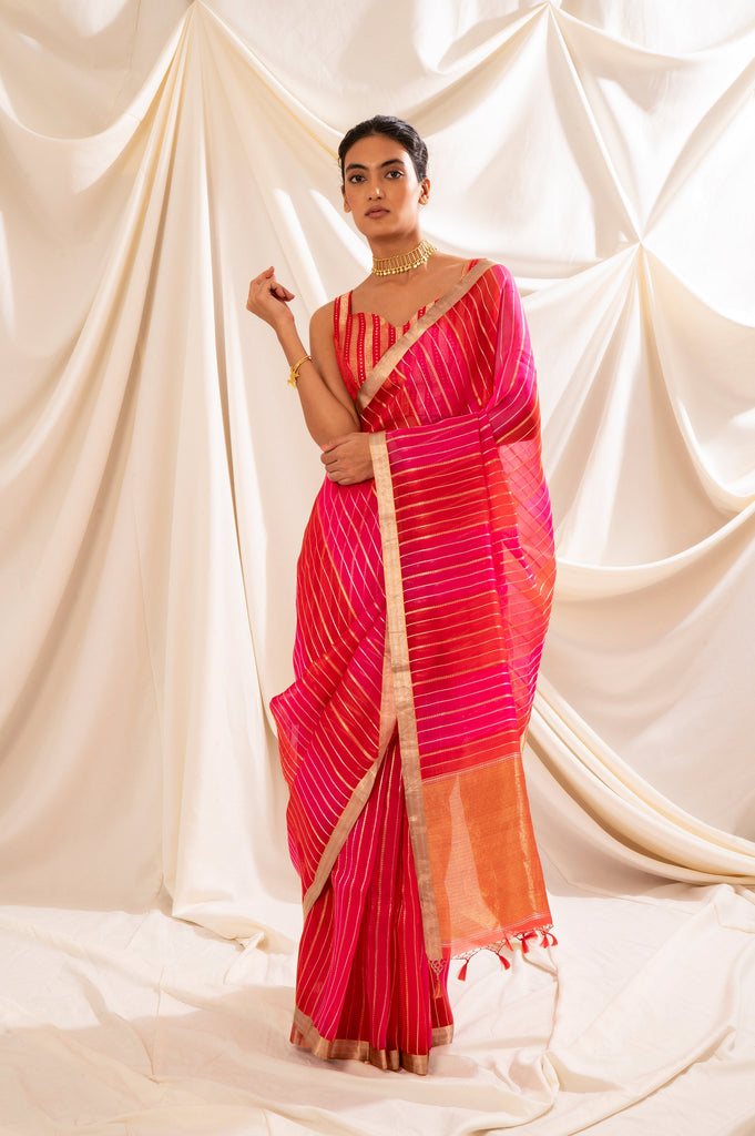 Handwoven Red Organza Sari