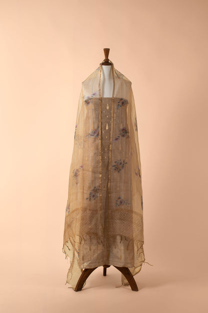 Handwoven Light Brown Chanderi Suit Piece