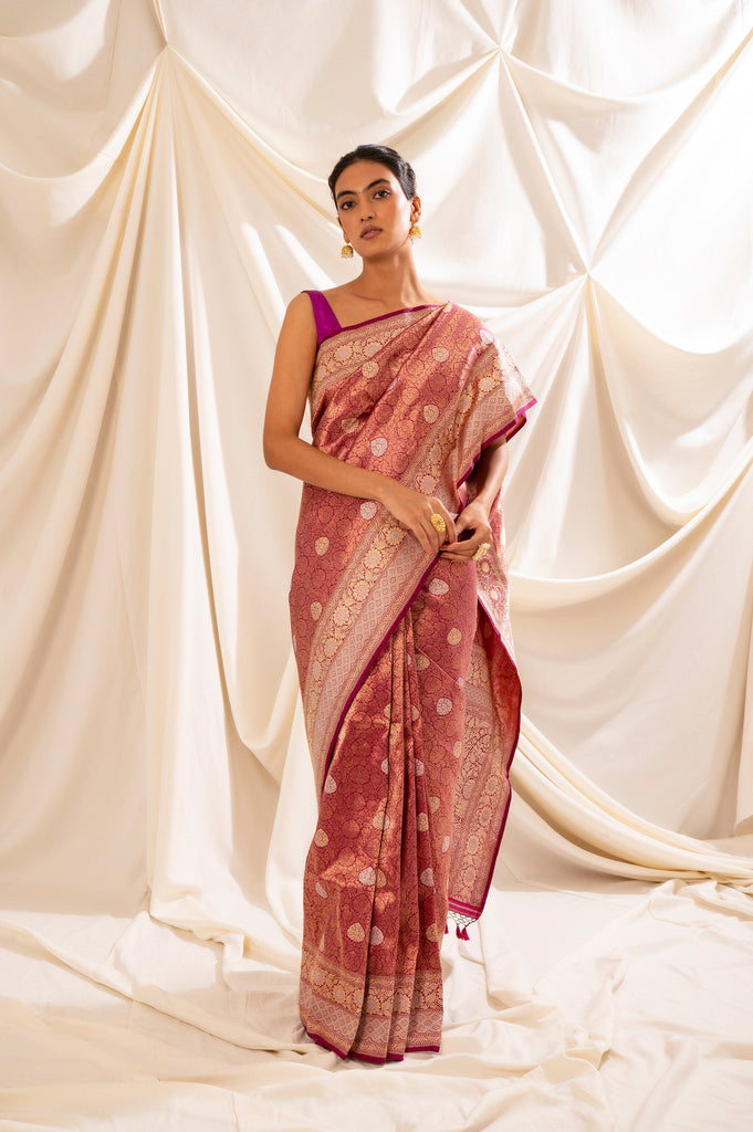 Handwoven Garnet Silk Sari