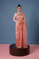 Handwoven Peach Tissue Silk Saree