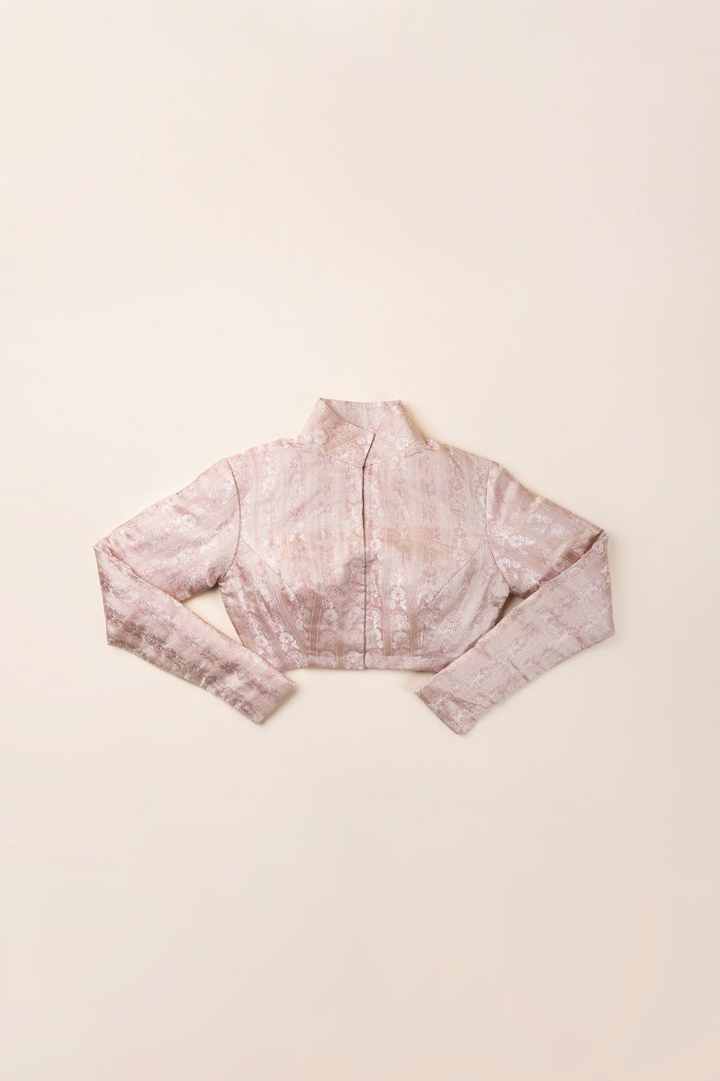 Handwoven Dusty Pink Satin Silk With Ban Collar