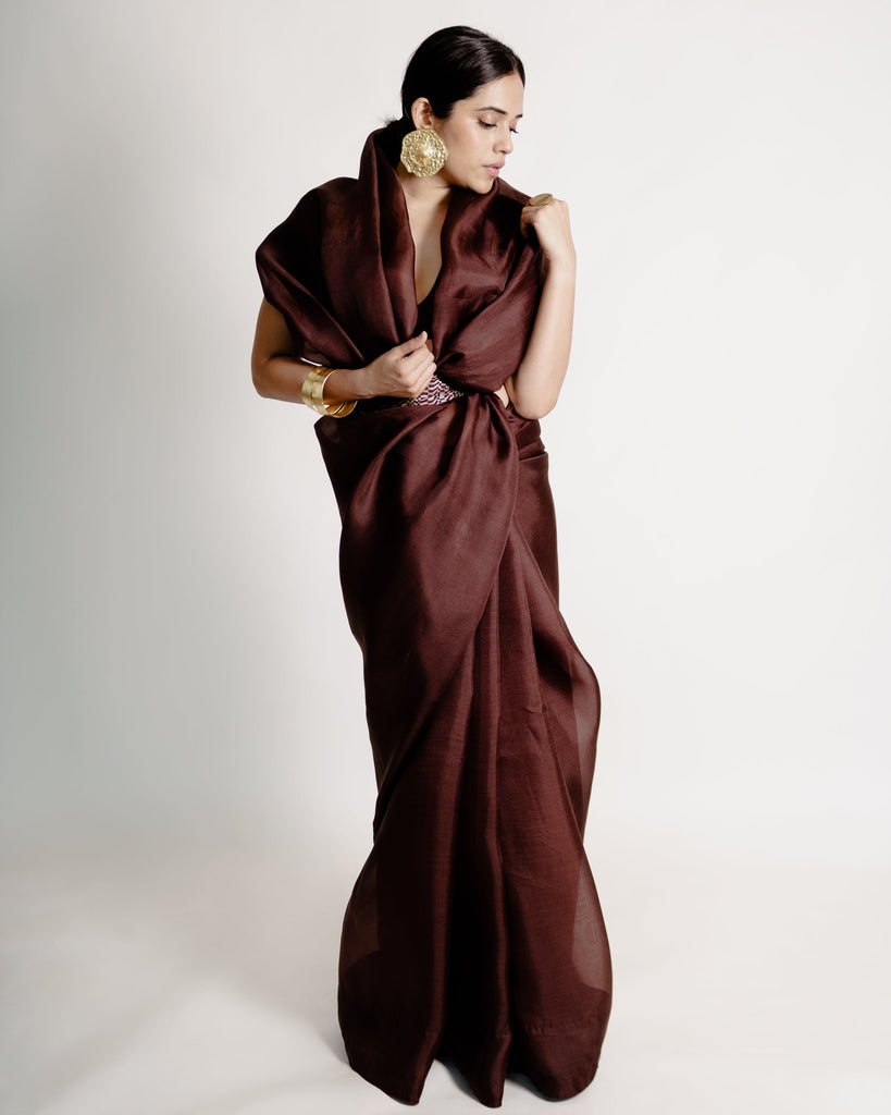 Handwoven Brown Organza Silk Saree