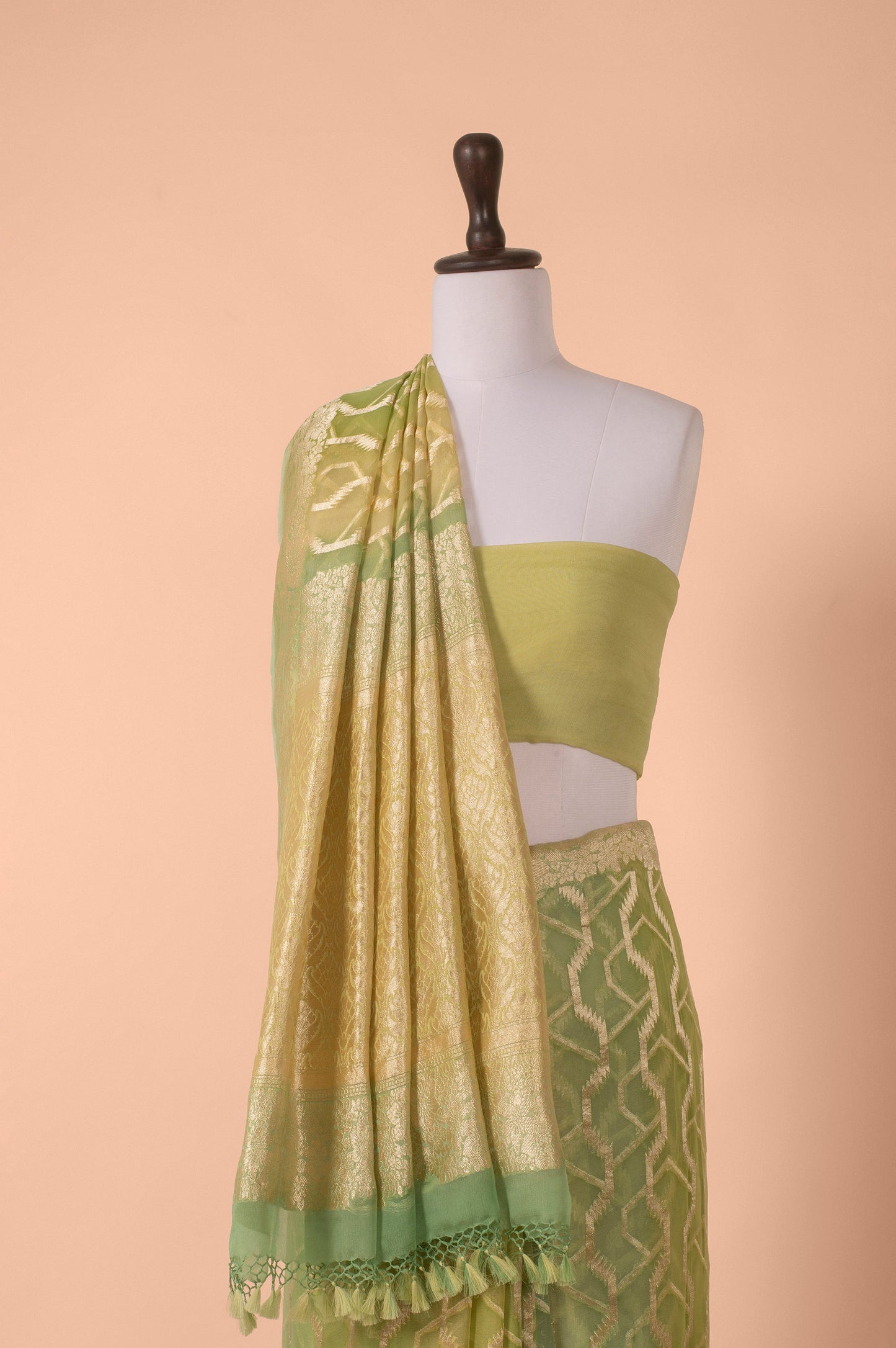 Handwoven Green Georgette Sari