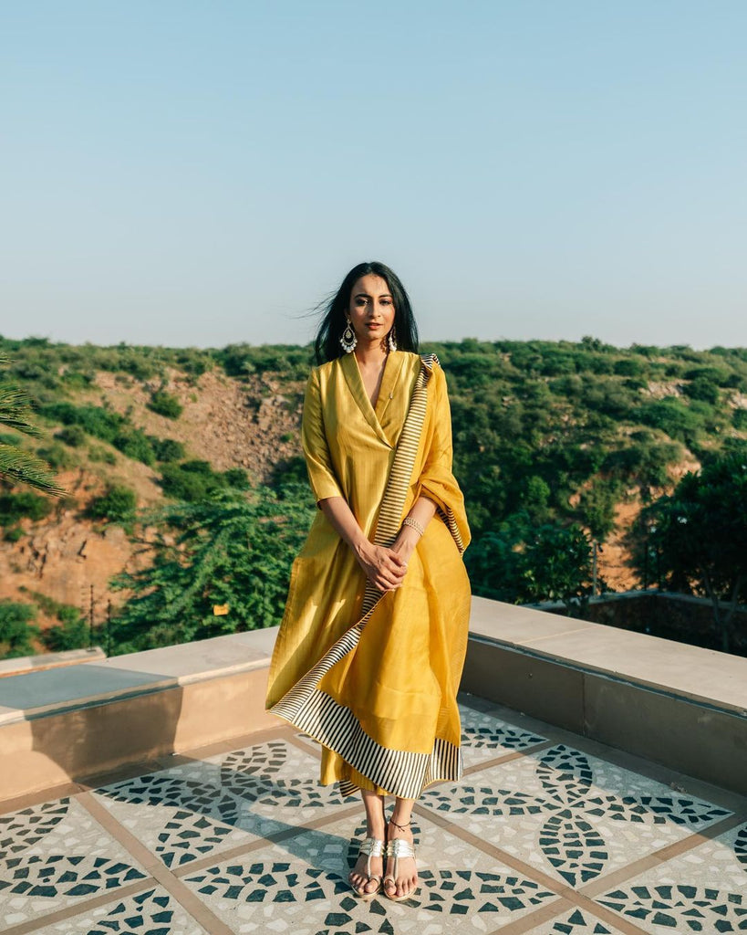 Rasna Bhasin in Midnight Sun Shawl Collar Kurta Set