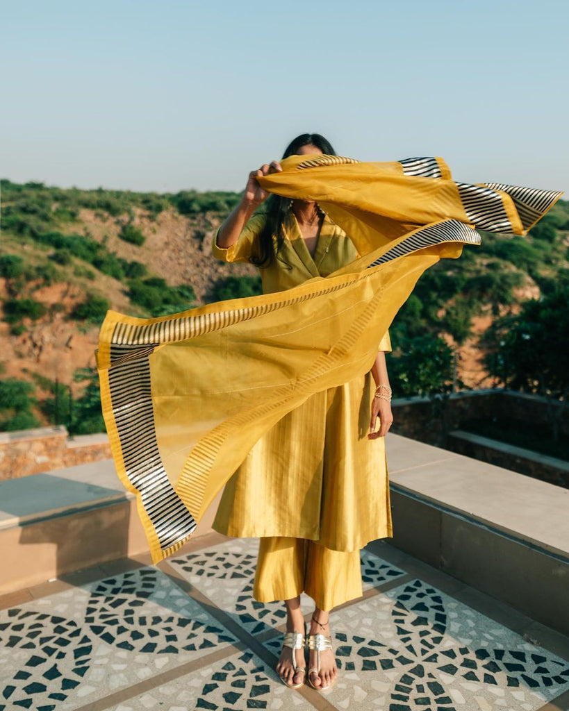 Rasna Bhasin in Midnight Sun Shawl Collar Kurta Set